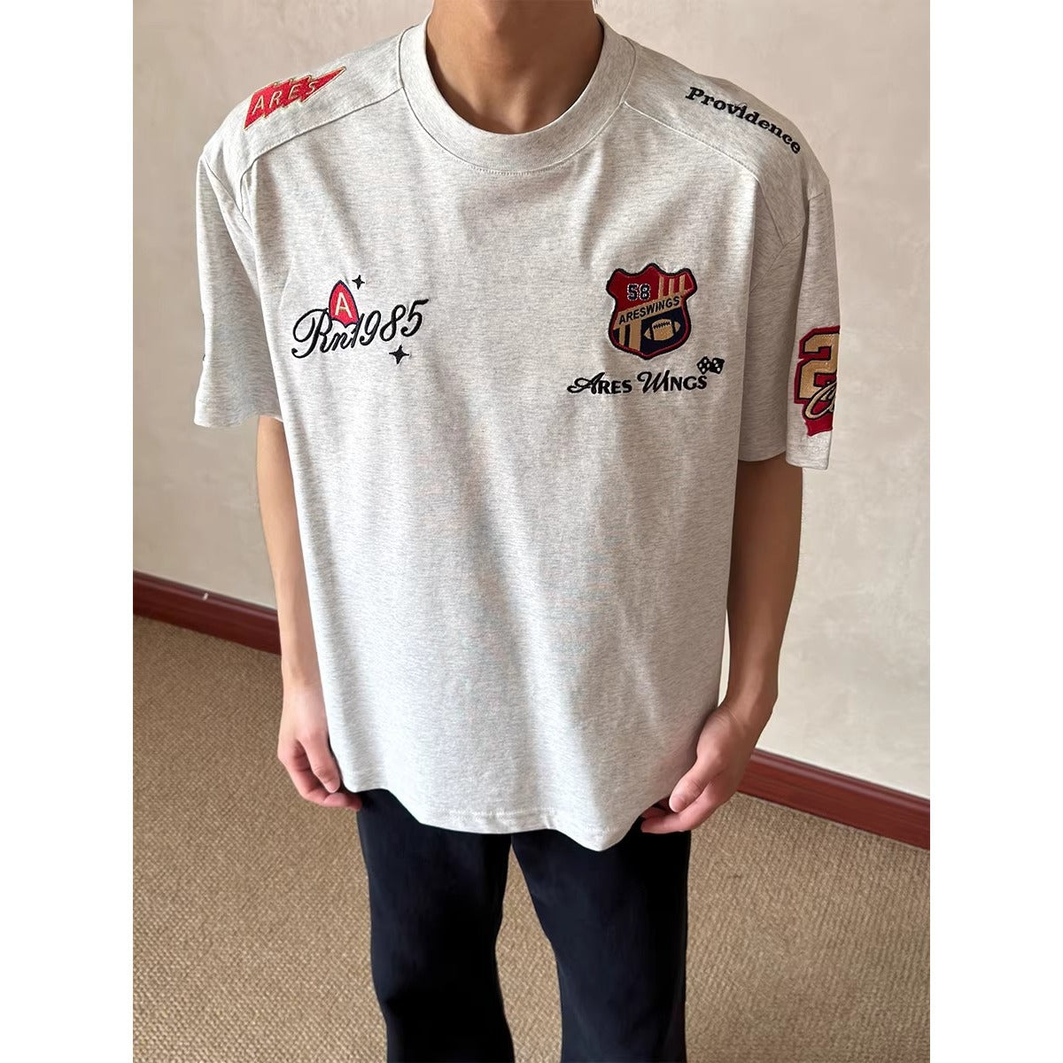 Embroidered Badge Short Sleeve Men's T-Shirt
