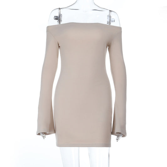 Hip hugging slim fit and slimming one shoulder long sleeved dress for women