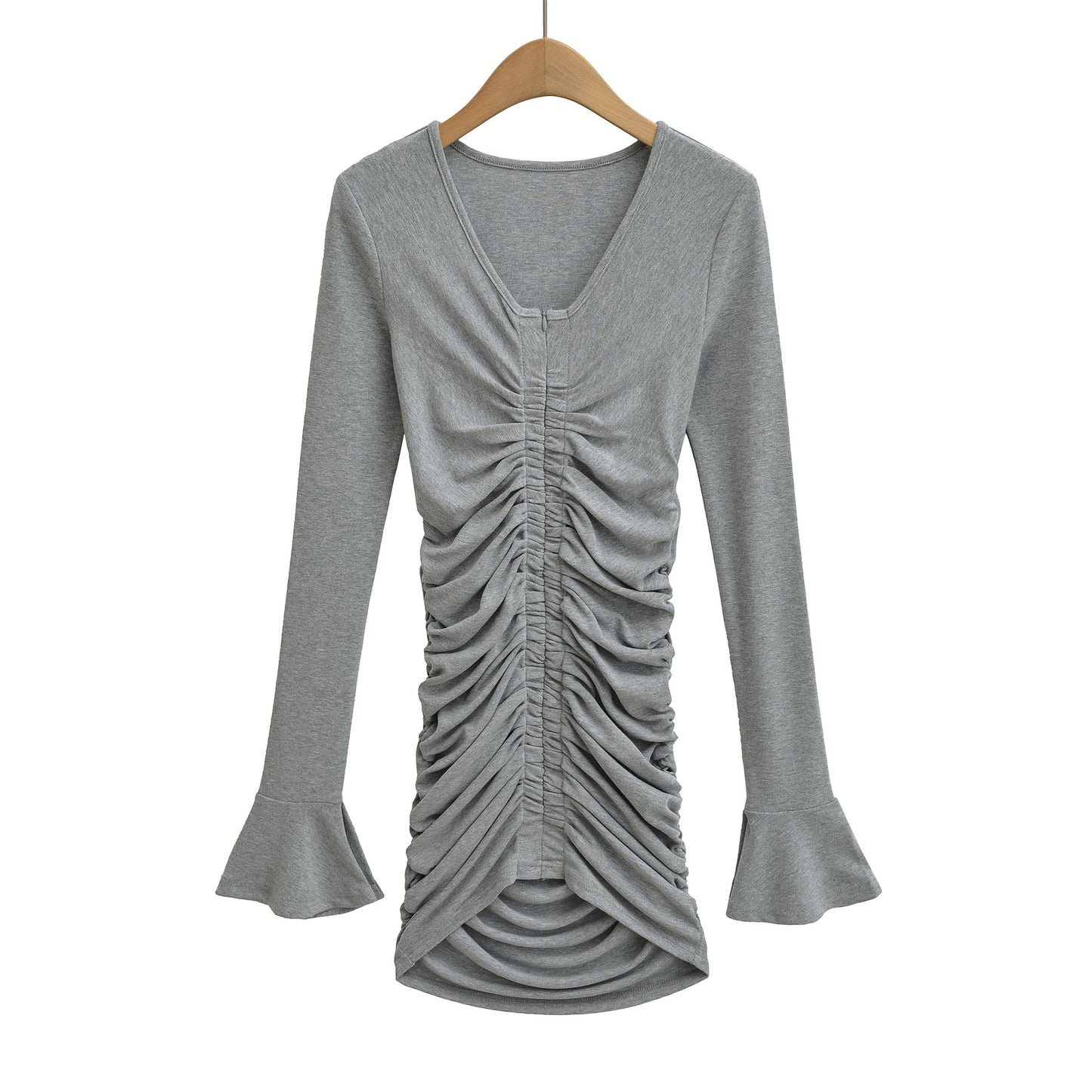 Slim fit pleated flared sleeve dress
