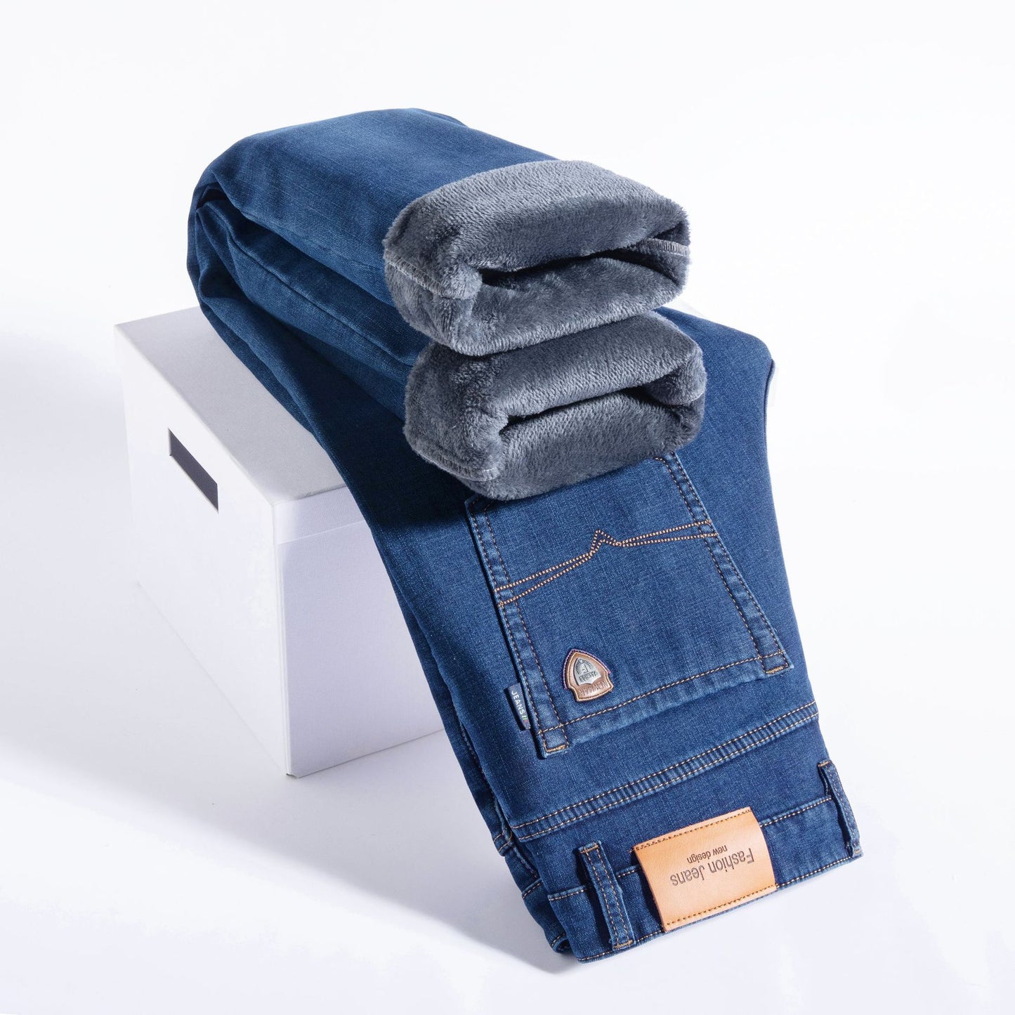 Thick and fluffy men's autumn and winter loose straight leg jeans