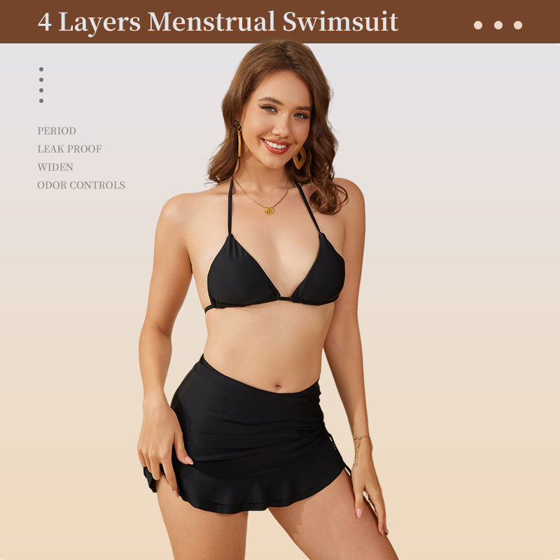 Pleated Skirt Pants Summer Eco-Friendly Beach Sea 4-Layer Period Underwear Side Leak-Proof Menstrual Blood Absorbent Menstrual Swim Skirt Pants