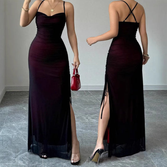 Creative Street Style Fashion Women's Chiffon Strap Square Neck Bodycon Dress