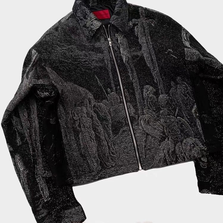 Jacquard three-dimensional texture dark silhouette boxy loose jacket