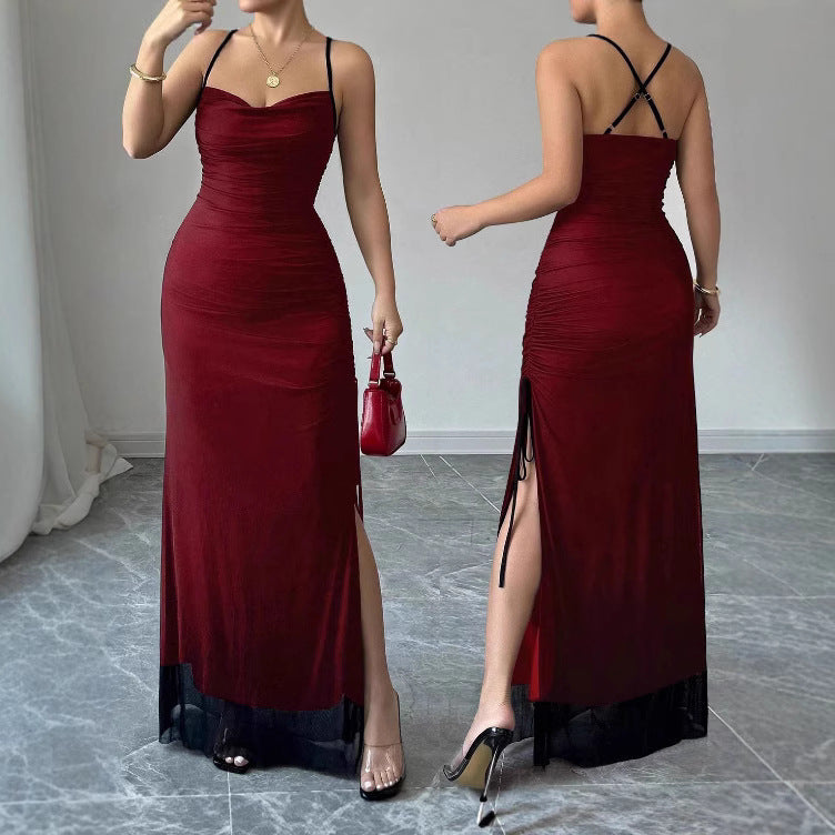 Creative Street Style Fashion Women's Chiffon Strap Square Neck Bodycon Dress