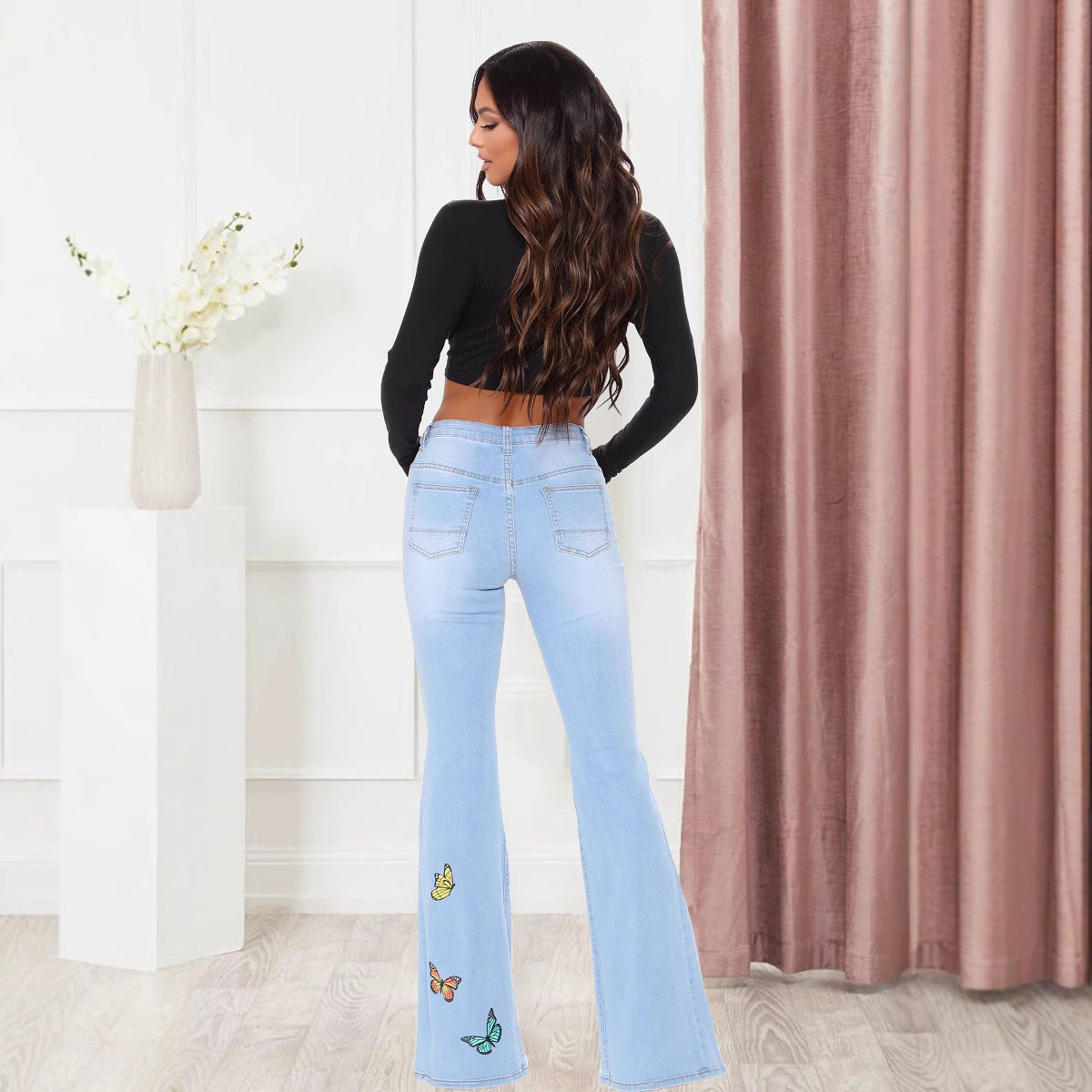 Tailored butterfly wide leg perforated high stretch flared pants
