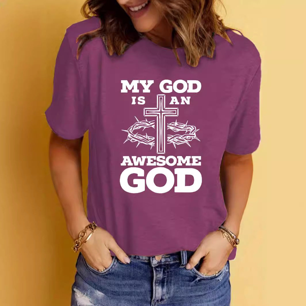 Easter print round neck short sleeved shirt
