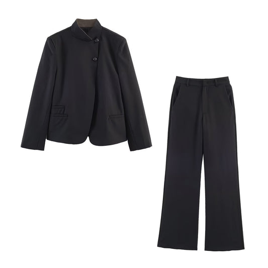 Buttoned Decorative Coat High Waist Pants  Women's Summer Casual Outwear