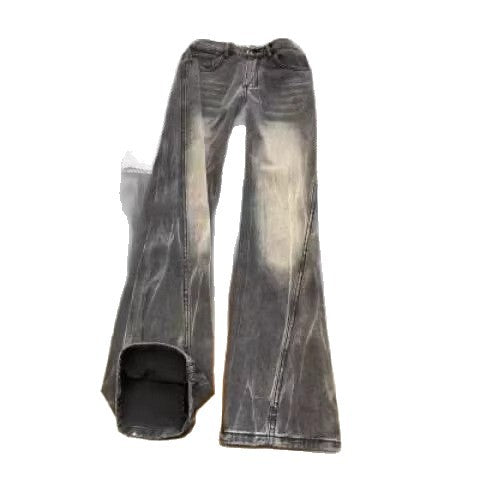 Lightning Pattern Asymmetric Cut Denim Pants