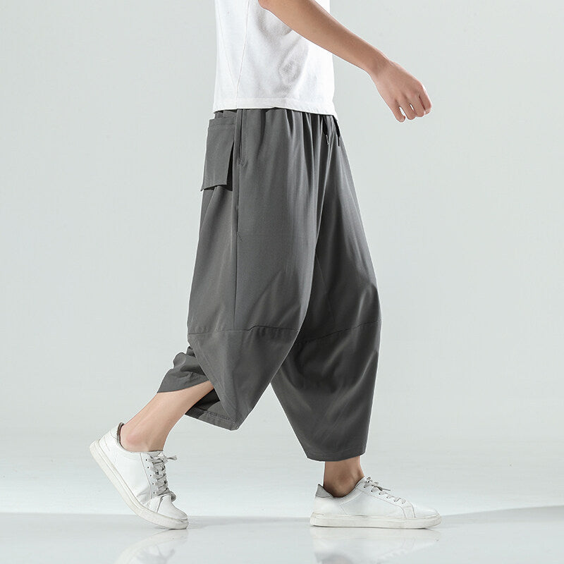 Style Ice Silk Beach Pants, Plus Size Loose Wide-Leg Trousers