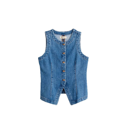 Sleeveless Fitted Slimming Denim Vest Women's Round Neck Waistcoat