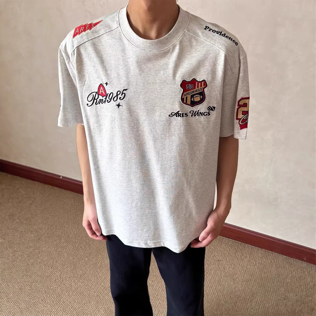 Embroidered Badge Short Sleeve Men's T-Shirt