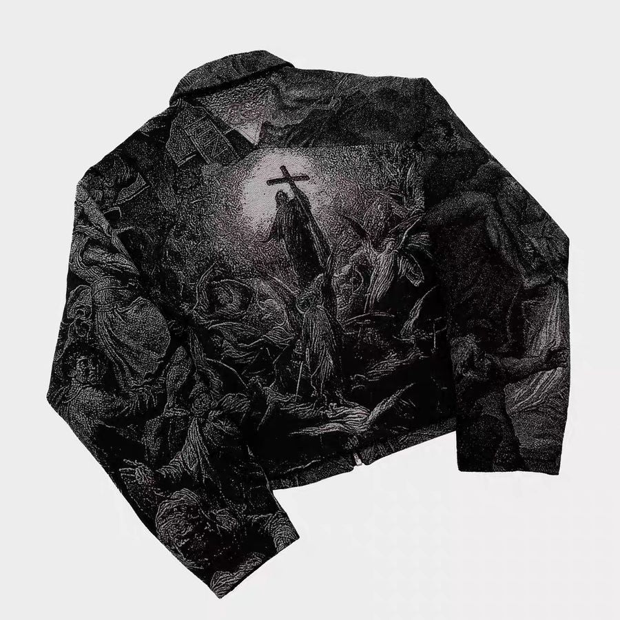 Jacquard three-dimensional texture dark silhouette boxy loose jacket