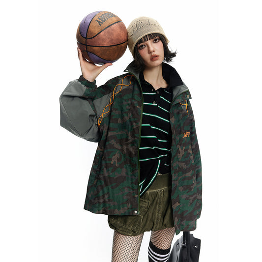 Camouflage diamond grid color blocked jacket