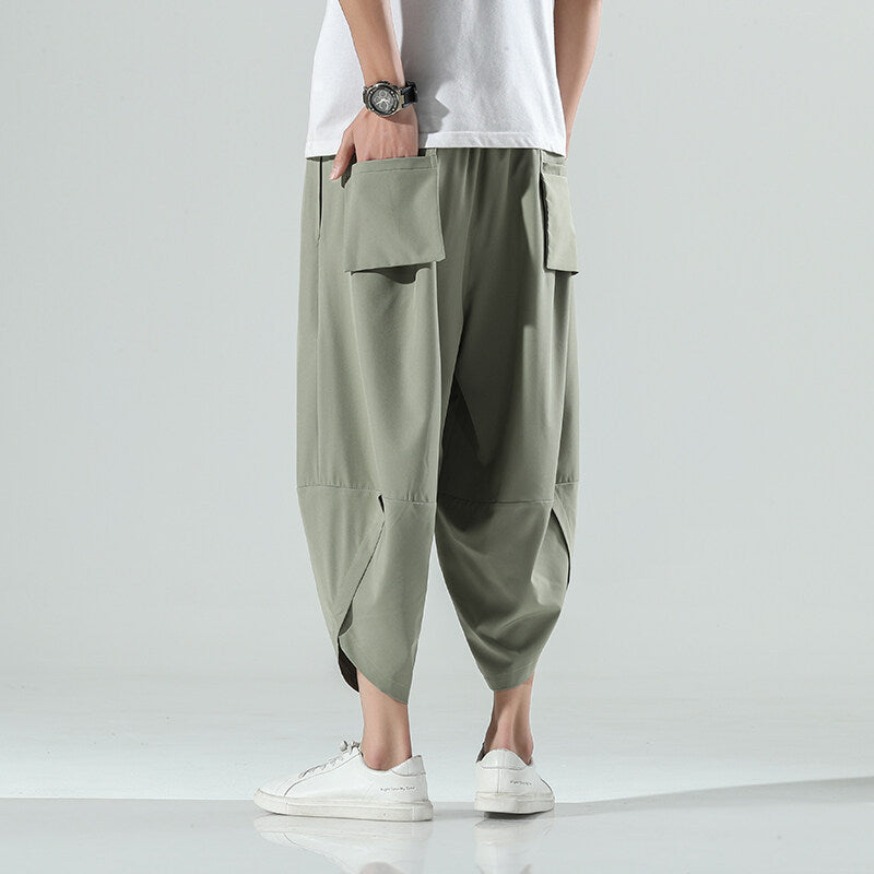 Style Ice Silk Beach Pants, Plus Size Loose Wide-Leg Trousers