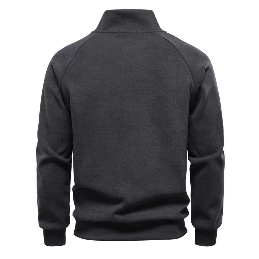 Slant zipper stand up collar men's top