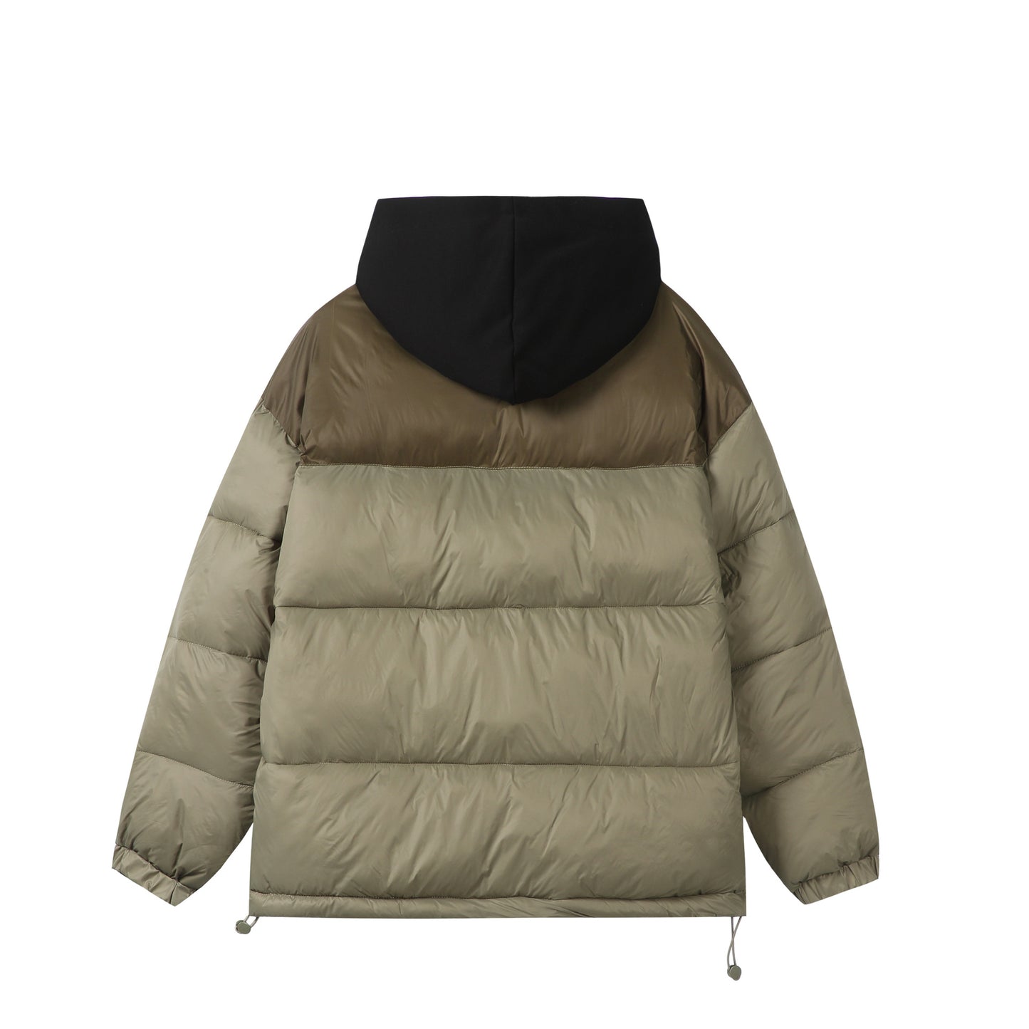 Double-breasted color-block cotton jacket, loose-fit hooded warm coat for couples