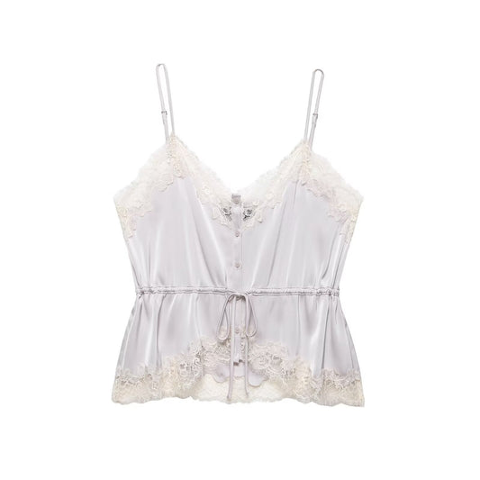 Hot girl lace decorative silk top