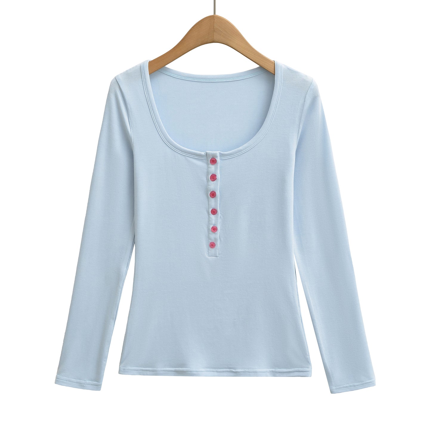 Square collar single breasted long sleeved base top T-shirt