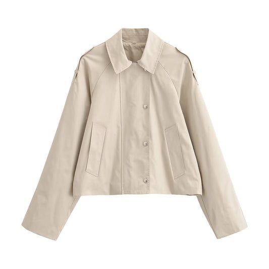 Long Sleeve Versatile Short Double-Breasted Trench Coat for Women