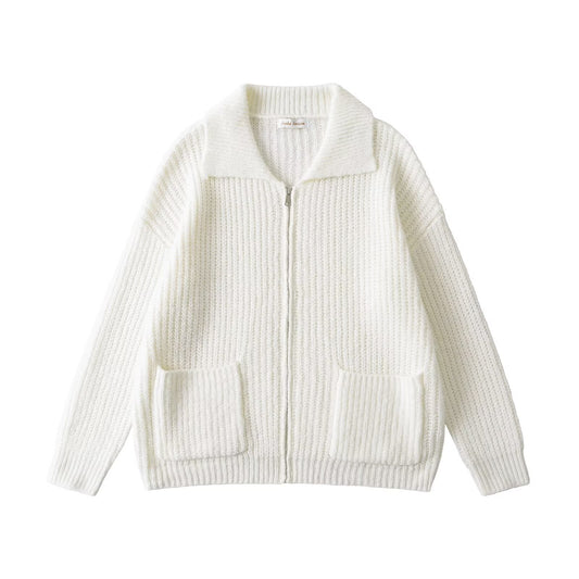 Loose collar zipper sweater