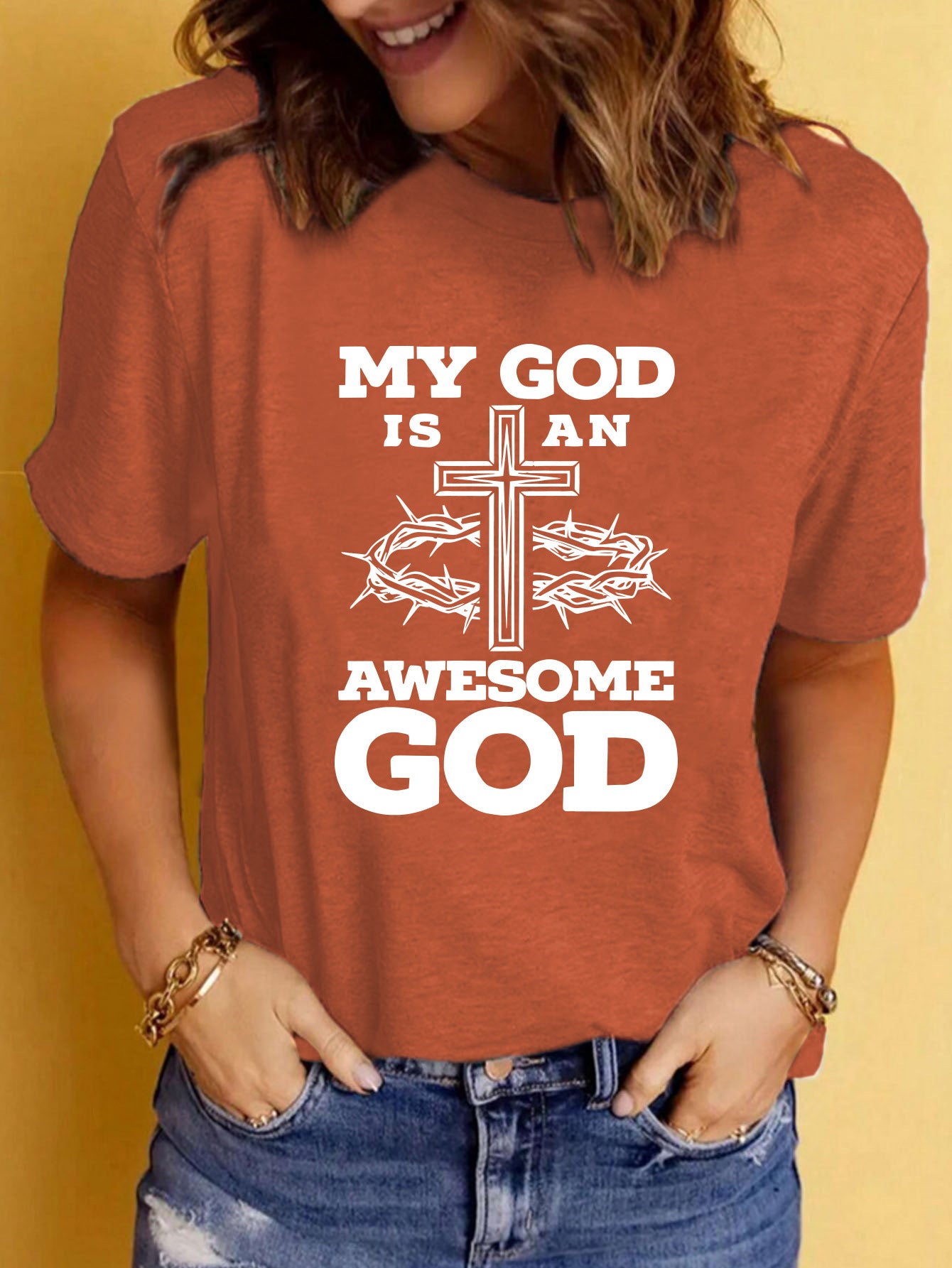 Easter print round neck short sleeved shirt