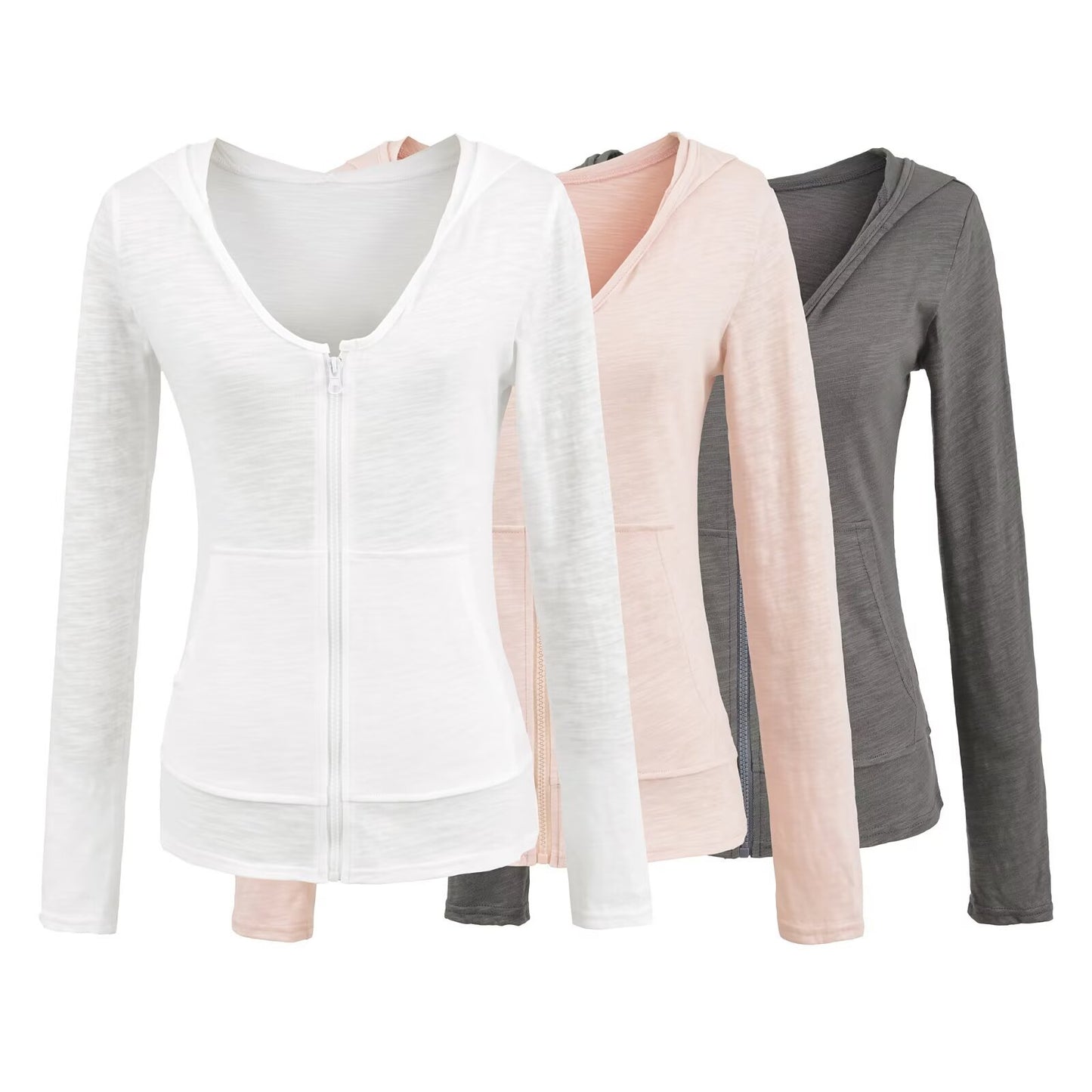 White hooded long sleeved sunscreen women's versatile sports cardigan jacket