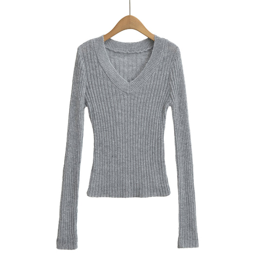 V-neck long sleeved elastic slim fit headband top
