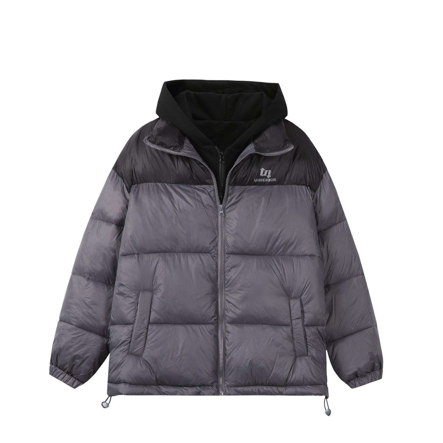 Double-breasted color-block cotton jacket, loose-fit hooded warm coat for couples