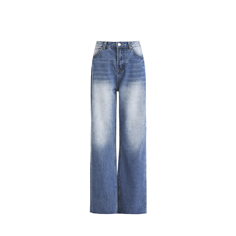 Women's Straight Jeans Washed Vintage Narrow Loose Wide-Leg Pants