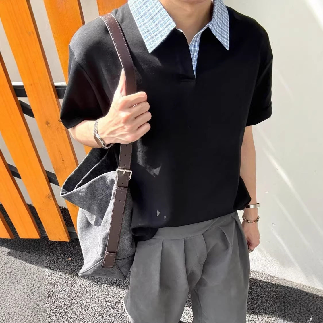 Style Color-block Short Sleeve Polo Shirt for Men