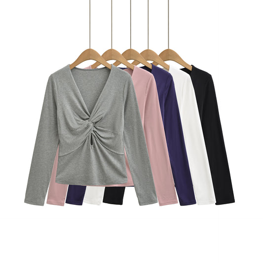 Cross V-neck slim fit long sleeved T-shirt