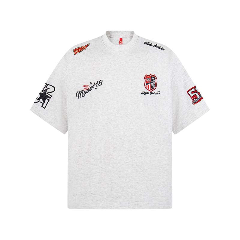 Letter badge embroidered round neck short sleeved shirt