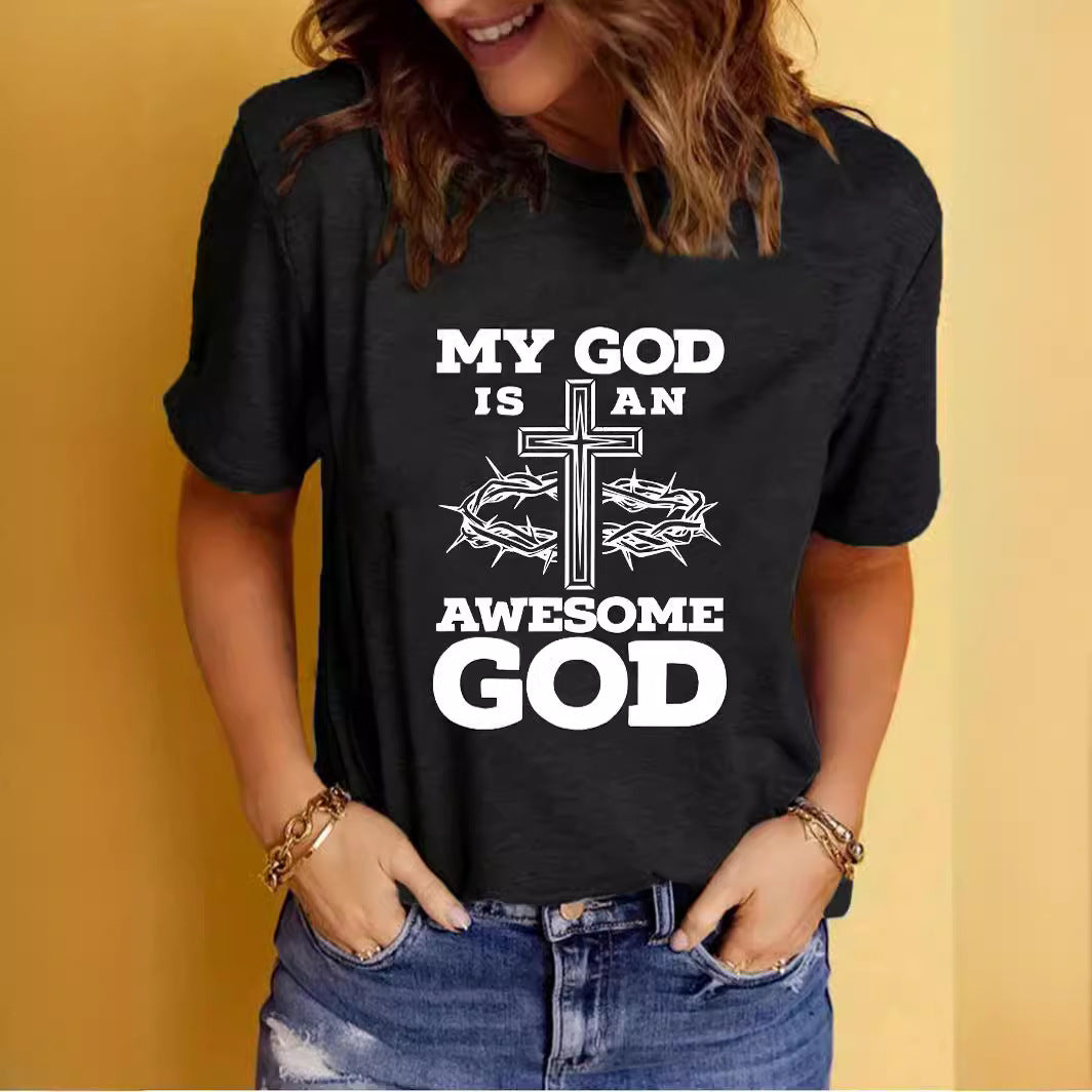 Easter print round neck short sleeved shirt