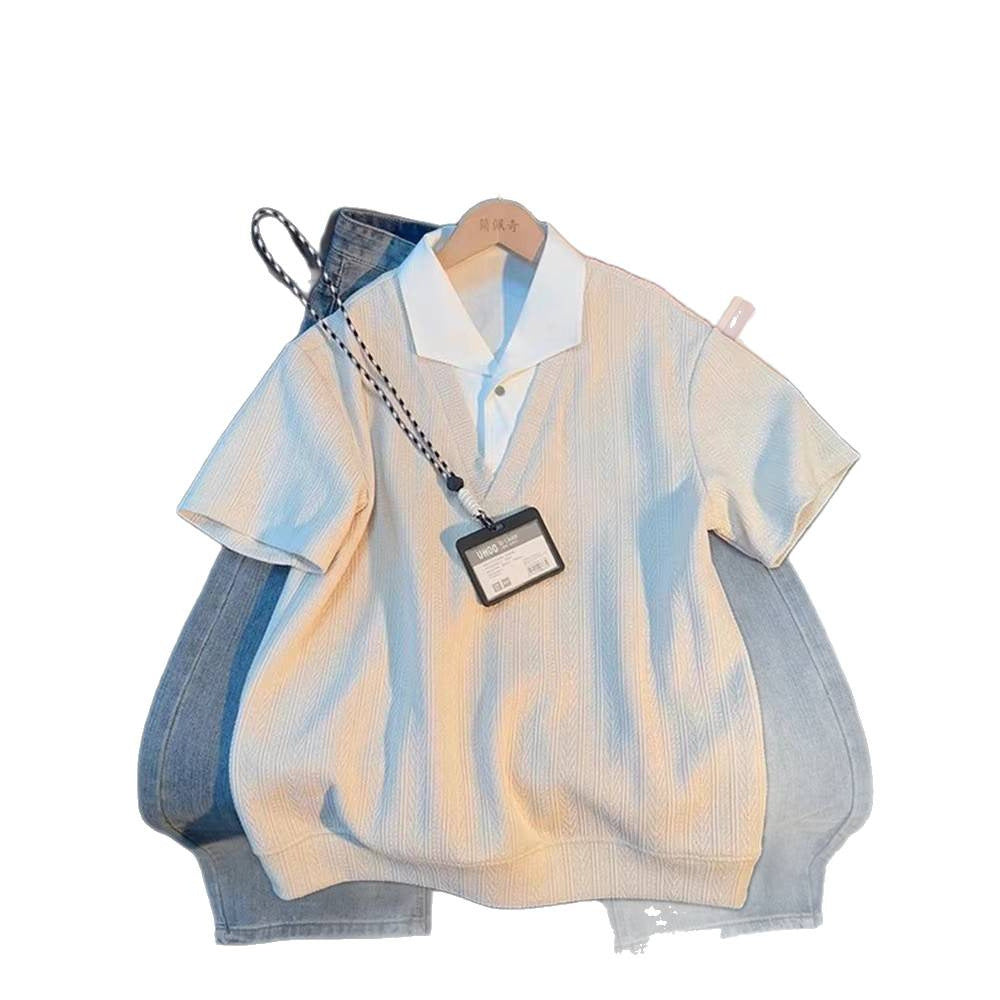 Chalky Beige Wheat Pattern False Two-Piece T-Shirt for Men