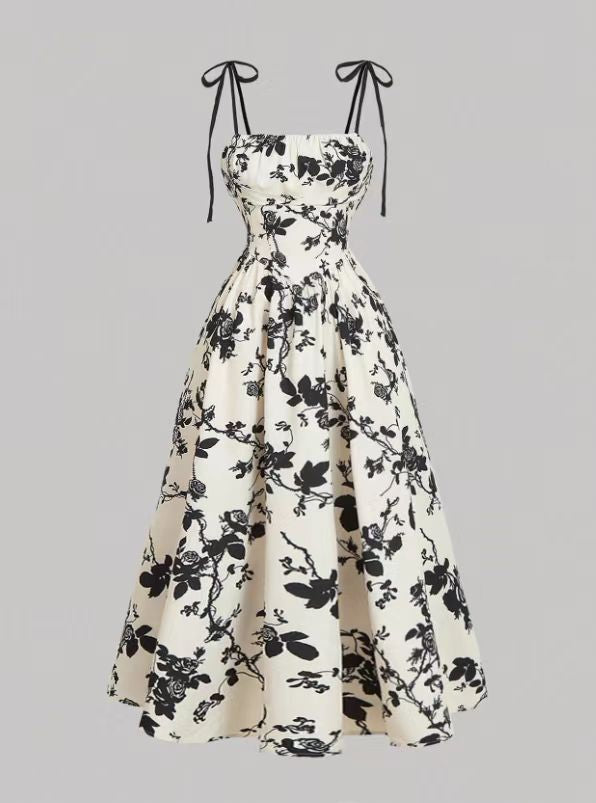 Elegant French Vintage Floral Print Slim Fit Strapless Dress for Women