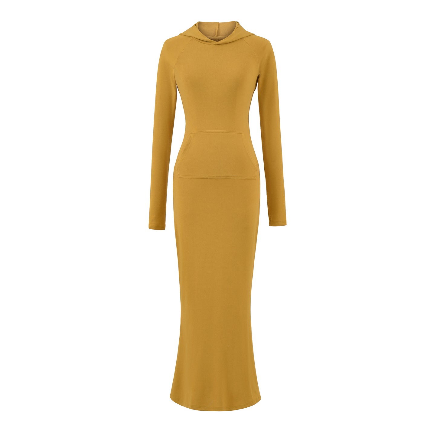 Round neck slim fit figure enhancing hooded long sleeved dress