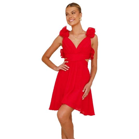 Casual Solid Color V-Neck High Waist Dress
