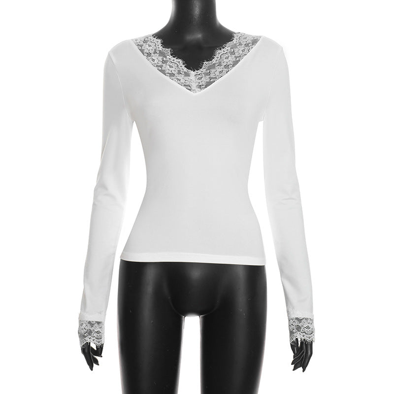 V-Neck Lace Trimmed Sleeveless Cropped Top with Cinched Waist
