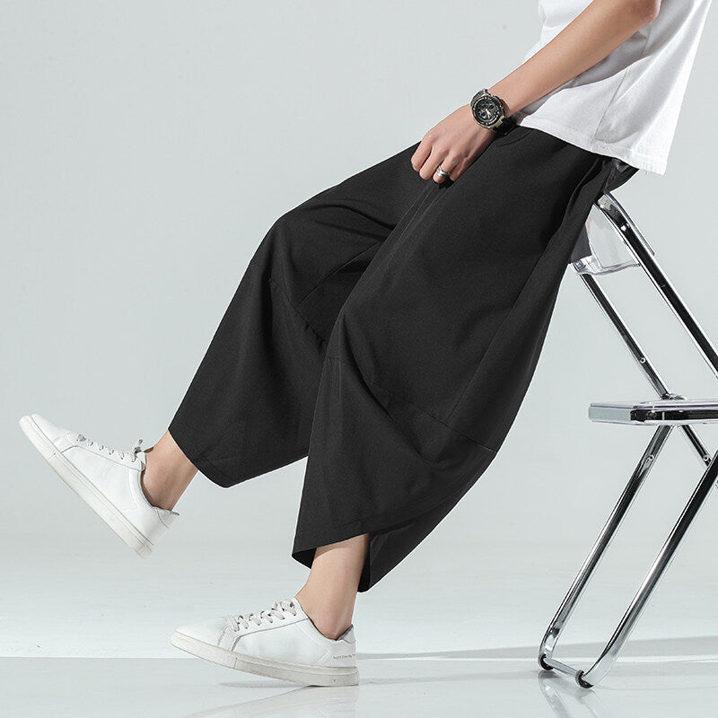 Style Ice Silk Beach Pants, Plus Size Loose Wide-Leg Trousers