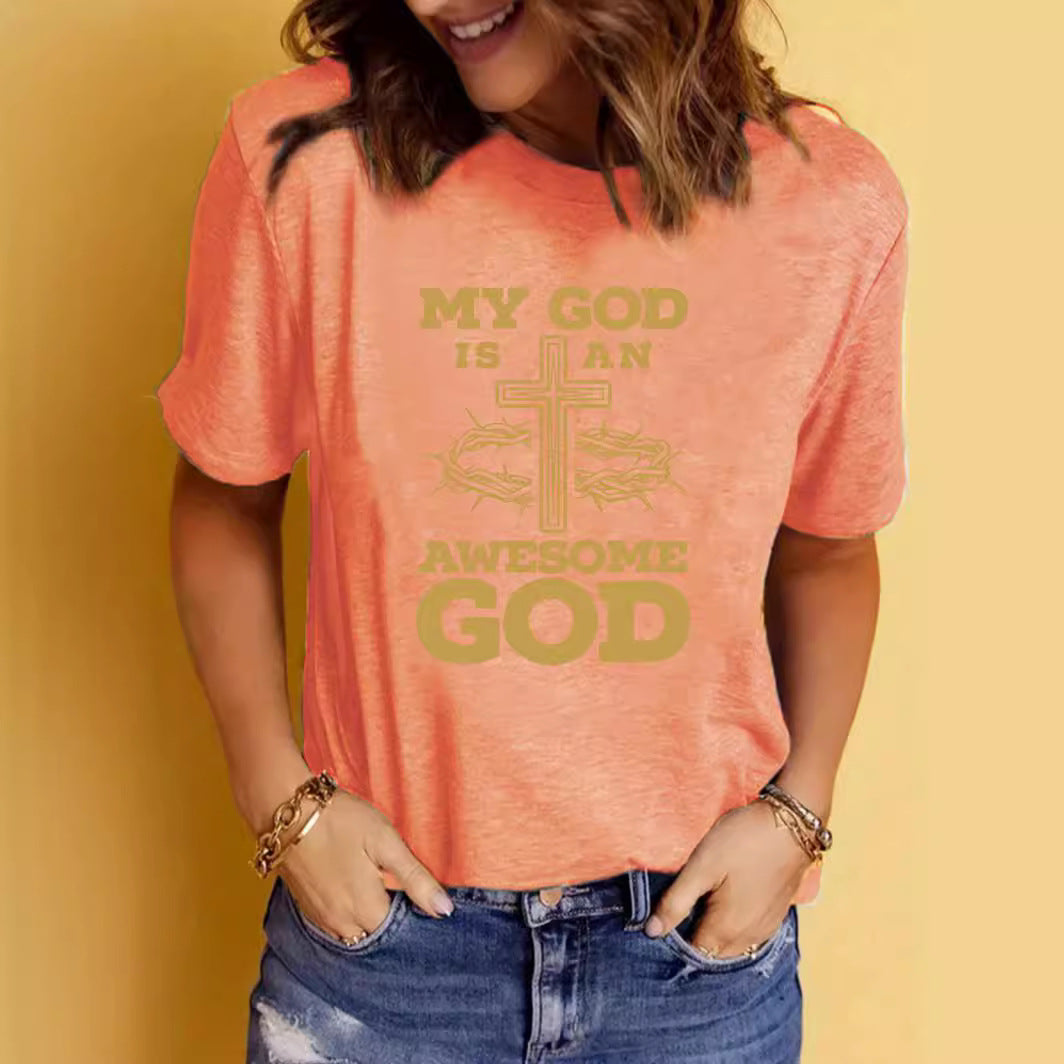Easter print round neck short sleeved shirt