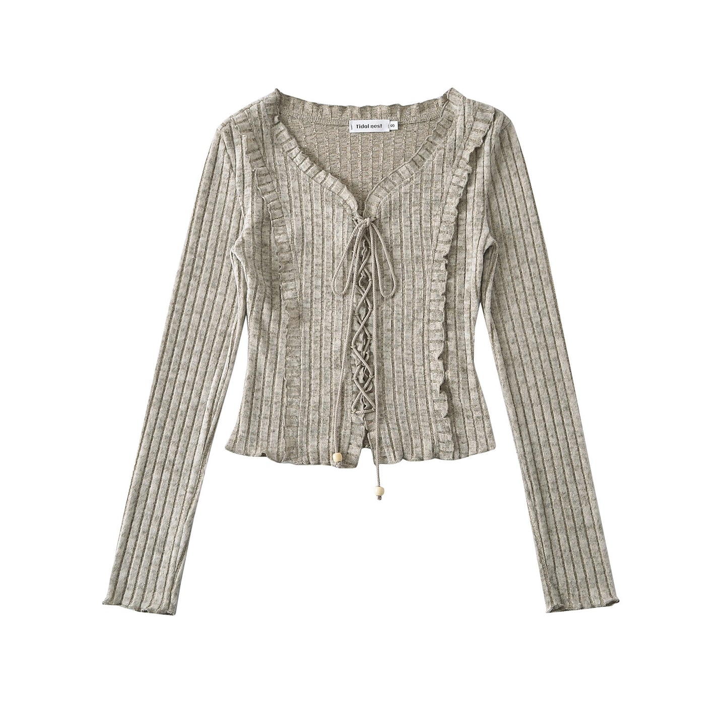 Tie up slim fit long sleeved top