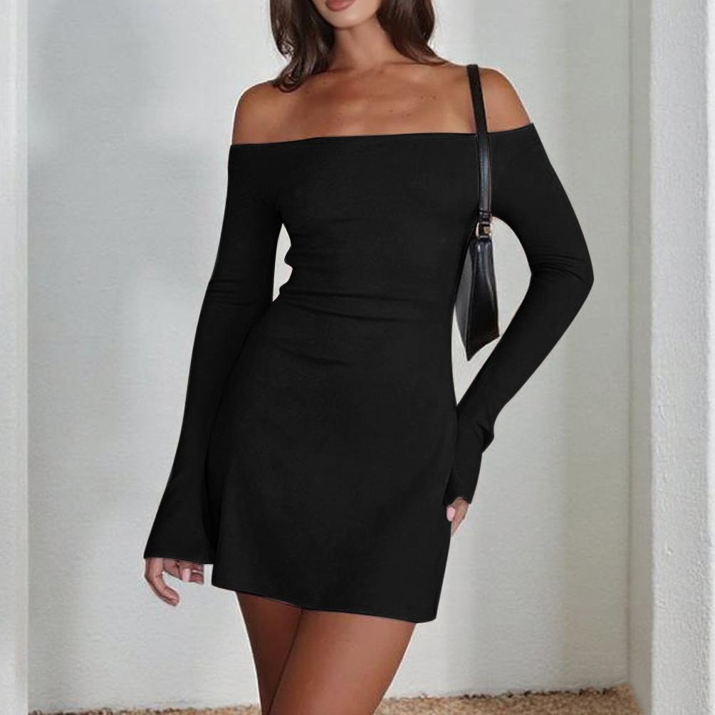 Hip hugging slim fit and slimming one shoulder long sleeved dress for women