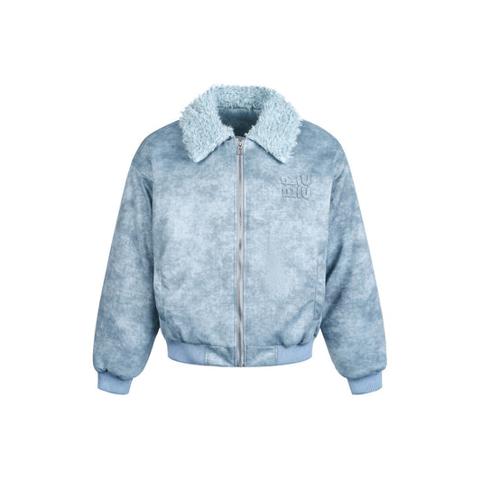 Urban Street Style Men's Cotton Coat, Turn-Down Collar, Distressed Tie-Dye, Loose Fit, Casual Outerwear Jacket