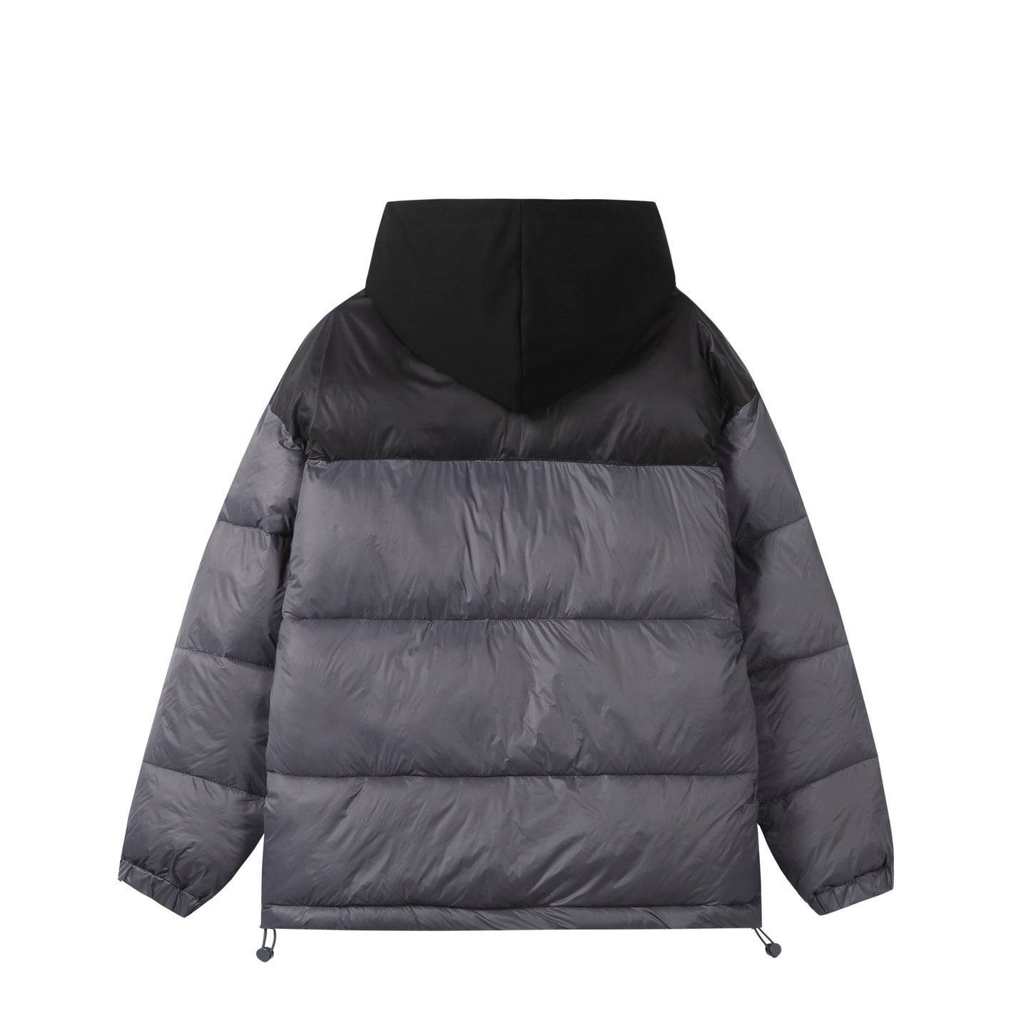Double-breasted color-block cotton jacket, loose-fit hooded warm coat for couples