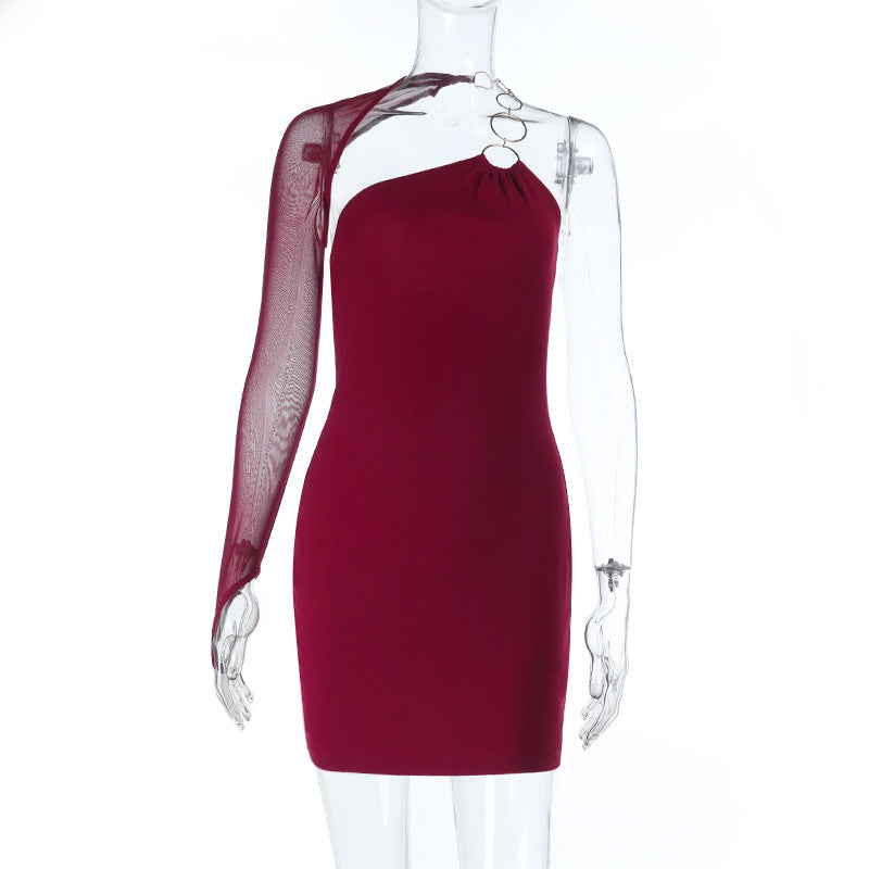 Metal ring single sleeve slim fit dress for slimming effect