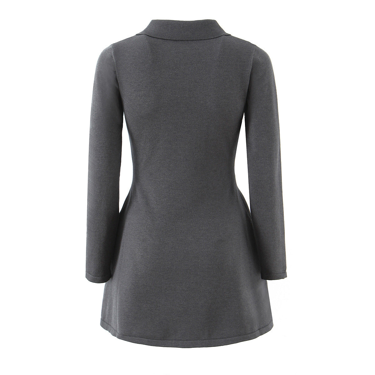 Sexy collar long sleeved dress with single breasted knit skirt