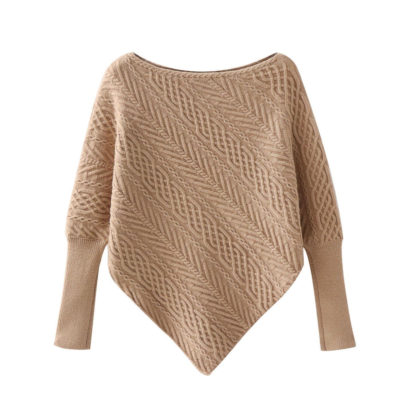 Irregular off shoulder Fried Dough Twists cape knitwear long sleeve sweater
