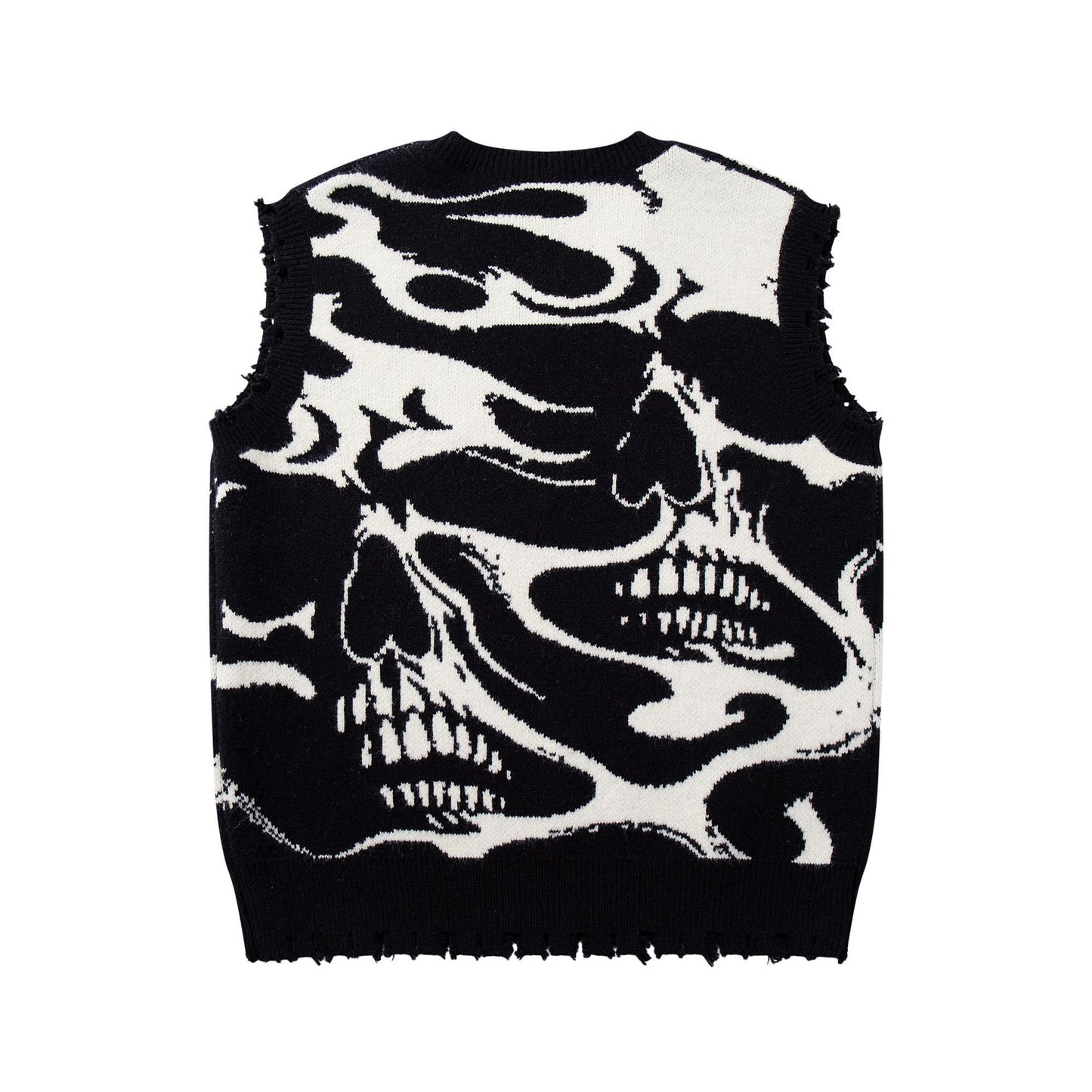 Dark skull cuts through sweater vest V-neck
