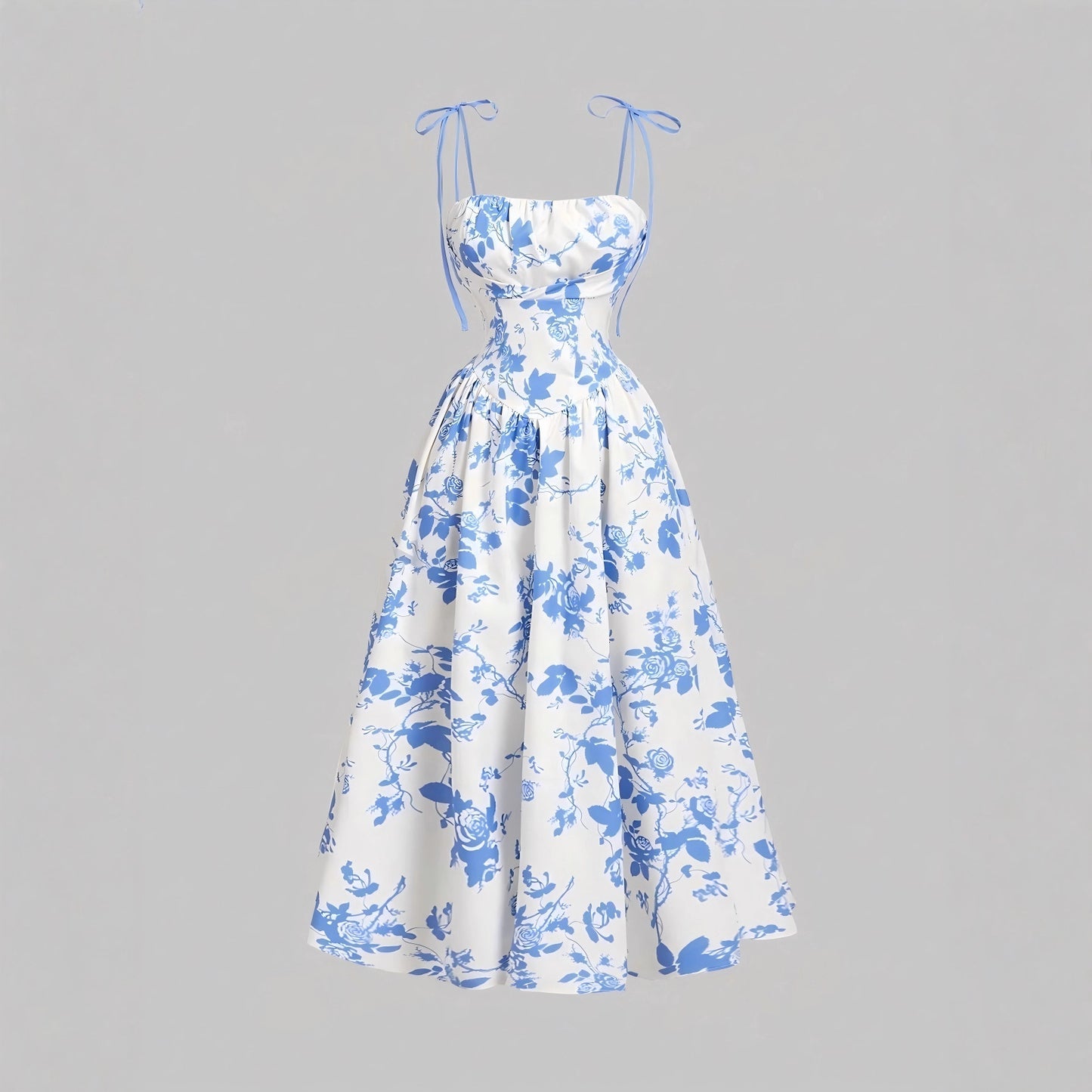 Elegant French Vintage Floral Print Slim Fit Strapless Dress for Women