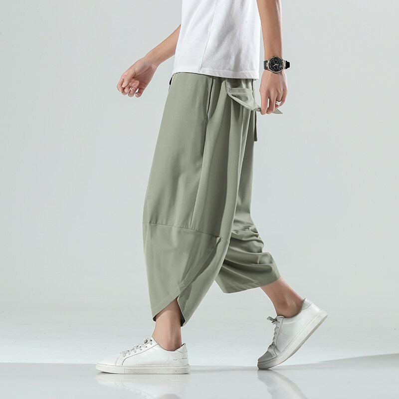 Style Ice Silk Beach Pants, Plus Size Loose Wide-Leg Trousers